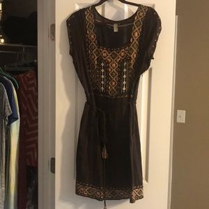 Lucky brown embroidered dress.